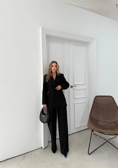 ÇİFT DÜĞME BLAZER CEKET VE PANTOLONLU DOUBLE KUMAŞ İKİLİ TAKIM SİYAH KO-1101