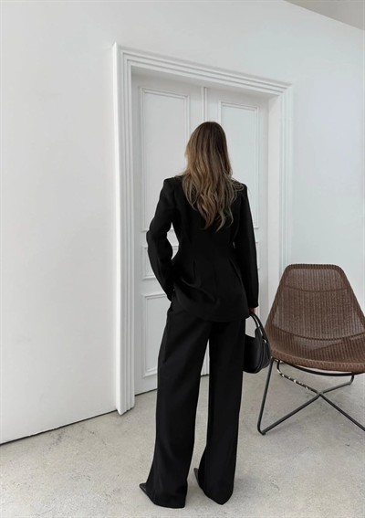 ÇİFT DÜĞME BLAZER CEKET VE PANTOLONLU DOUBLE KUMAŞ İKİLİ TAKIM SİYAH KO-1101