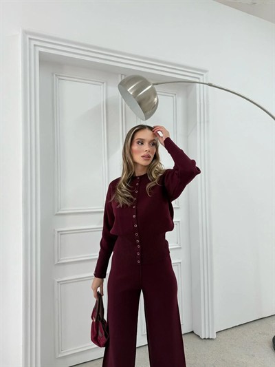 ÇITÇIT DETAY HIRKA VE PANTOLONLU TRİKO İKİLİ TAKIM BORDO