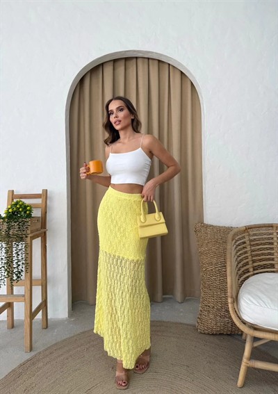 DANTEL İÇ ASTARLI ETEK SARI