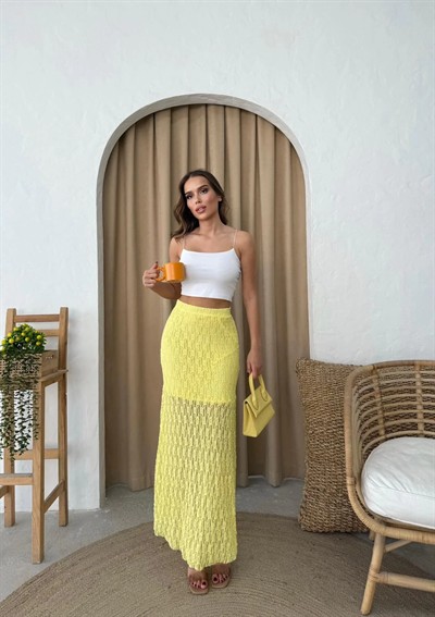 DANTEL İÇ ASTARLI ETEK SARI