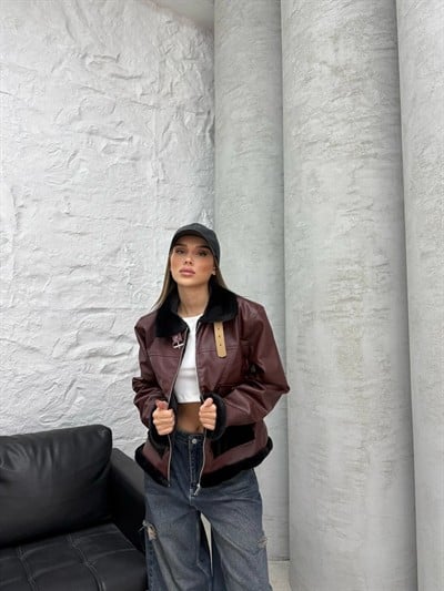 DERİ İÇ VE CEP KÜRK DETAY MONT BORDO