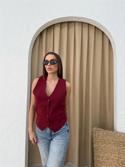 DOUBLE KUMAŞ İÇ ASTARLI YELEK BORDO