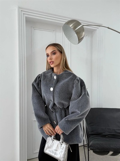 DÜĞME DETAY BEL LASTİKLİ TAY TÜYÜ KAŞE KABAN GRİ