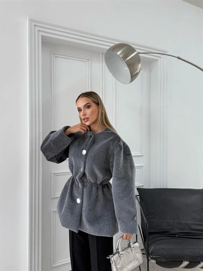 DÜĞME DETAY BEL LASTİKLİ TAY TÜYÜ KAŞE KABAN GRİ