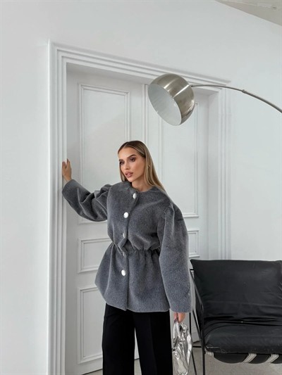 DÜĞME DETAY BEL LASTİKLİ TAY TÜYÜ KAŞE KABAN GRİ