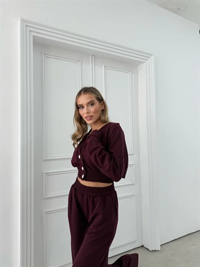 DÜĞME DETAY HIRKA VE PANTOLONLU SELANİK KUMAŞ TAKIM MÜRDÜM