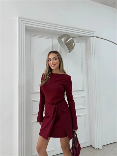 ETEK BAĞLAMA DETAY ELBİSE BORDO