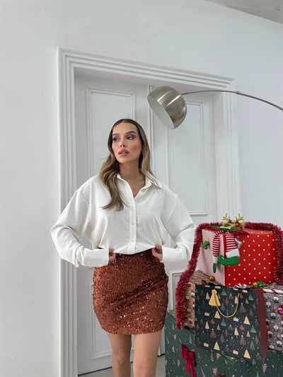 ETEK PAYETLİ GÖMLEK ELBİSE BEYAZ