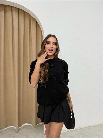 FAKİR KOL KURDELE DETAY TRİKO KAZAK SİYAH