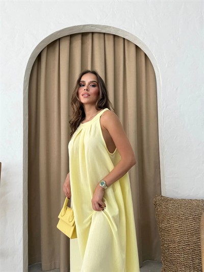 HALTER YAKA UZUN KETEN ELBİSE SARI