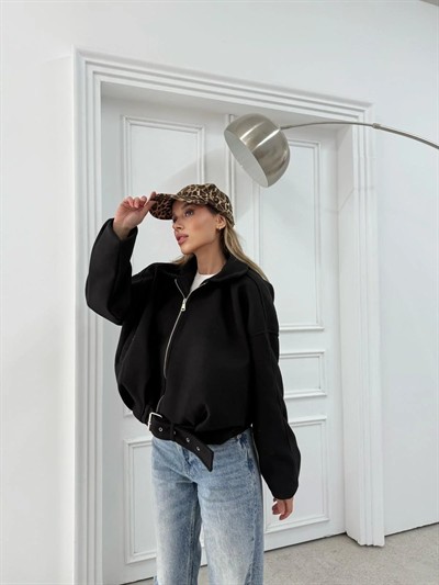 KEMER DETAY YAKALI İÇ ASTARLI KAŞE KABAN SİYAH 2076