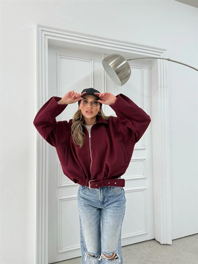 KEMER DETAY YAKALI İÇ ASTARLI KAŞE KABAN BORDO 2076