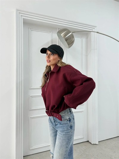 KEMER DETAY YAKALI İÇ ASTARLI KAŞE KABAN BORDO 2076