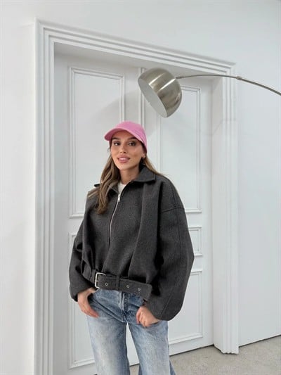 KEMER DETAY YAKALI İÇ ASTARLI KAŞE KABAN ANTRASİT 2076