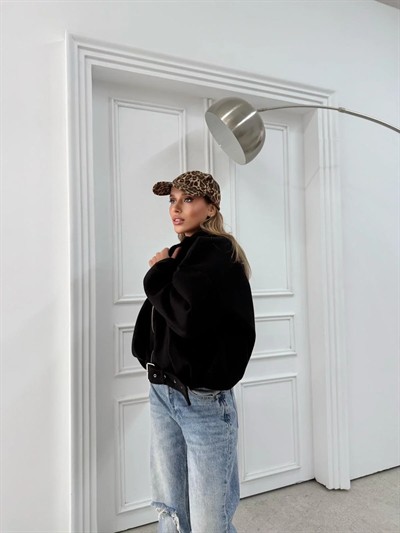 KEMER DETAY YAKALI İÇ ASTARLI KAŞE KABAN SİYAH 2076