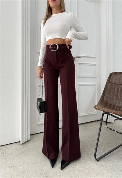 KEMERLİ YÜKSEK BEL İSPANYOL PAÇA DOUBLE KUMAŞ PANTOLON MÜRDÜM