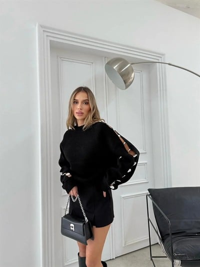 Kol Dekolte Aksesuar Detay Kazak Siyah 2041