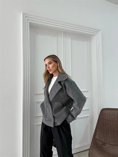 KRUVAZE YAKA İÇ ASTARLI KAŞE MONT ANTRASİT