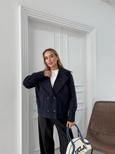 KRUVAZE YAKA İÇ ASTARLI KAŞE MONT LACİVERT