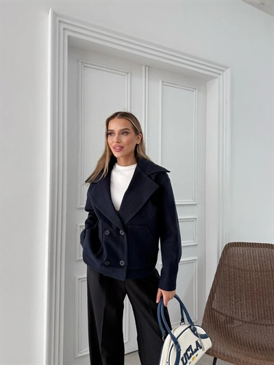 KRUVAZE YAKA İÇ ASTARLI KAŞE MONT LACİVERT