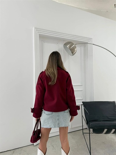 KRUVAZE YAKA KOL KEMER DETAY İÇ ASTARLI KAŞE KABAN BORDO 2030