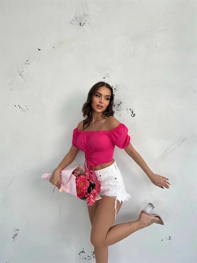 MADONNA YAKA BEL BAĞCIKLI BLUZ PEMBE