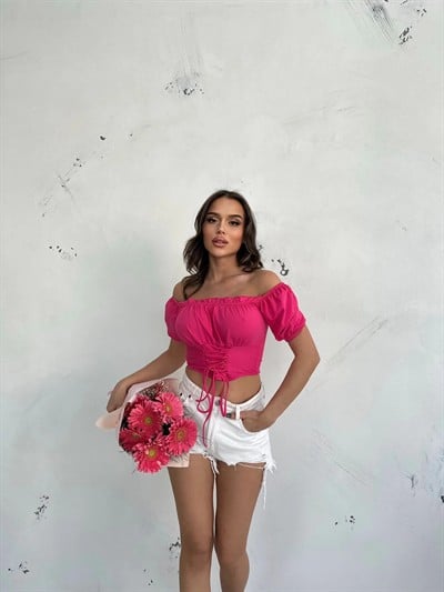 MADONNA YAKA BEL BAĞCIKLI BLUZ PEMBE