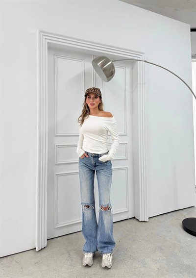 MODAL KAYIK YAKA BASİC BLUZ EKRU