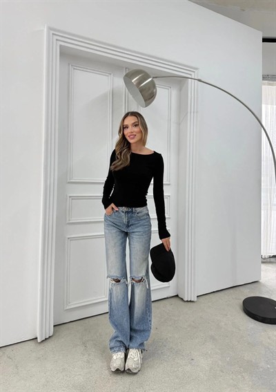 MODAL KAYIK YAKA BASİC BLUZ SİYAH