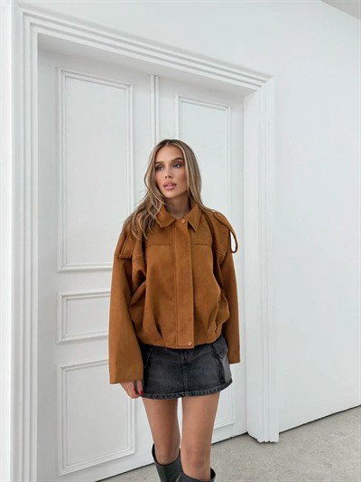 OMUZ APOLETLİ SÜET İÇ ASTARLI BOMBER CEKET TABA 3151