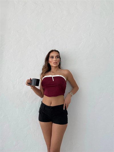 ÖN BAĞLAMALI STRAPLEZ CROP BORDO