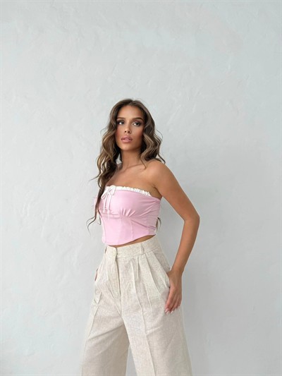 ÖN BAĞLAMALI STRAPLEZ CROP PEMBE