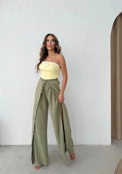 ÖN BAĞLAMALI STRAPLEZ CROP SARI