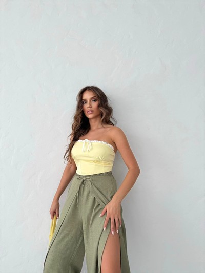 ÖN BAĞLAMALI STRAPLEZ CROP SARI