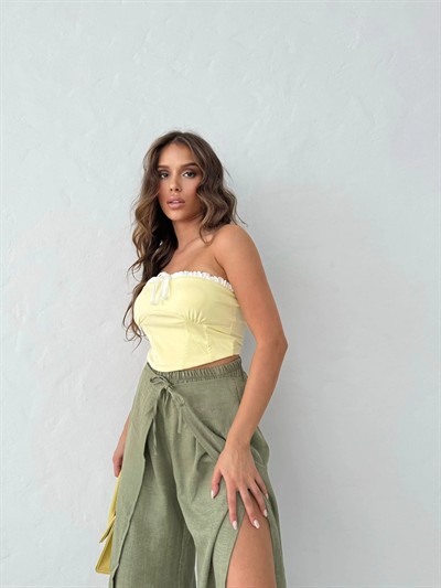 ÖN BAĞLAMALI STRAPLEZ CROP SARI
