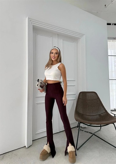 ÖN YIRTMAÇLI YÜKSEK BEL OTTOMAN PANTOLON MÜRDÜM