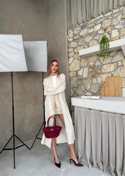 OVERSİZE UZUN TRİKO HIRKA EKRU