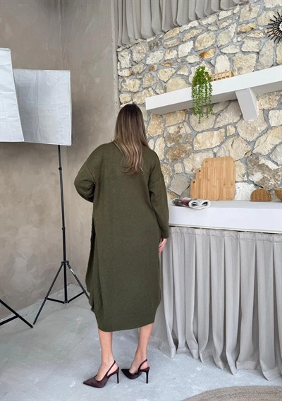 OVERSİZE UZUN TRİKO HIRKA HAKİ