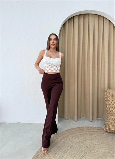 PALAZZO YÜKSEK BEL KUMAŞ PANTOLON BORDO