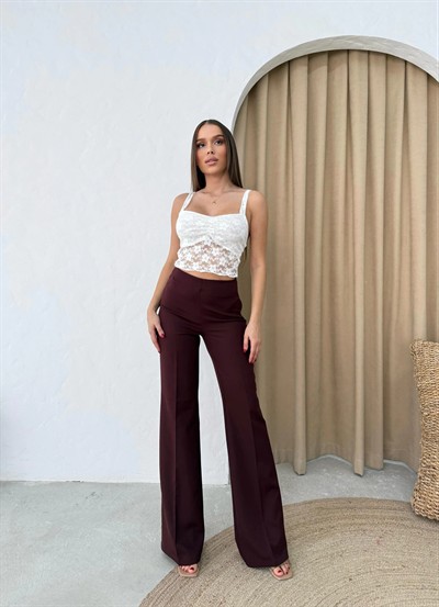 PALAZZO YÜKSEK BEL KUMAŞ PANTOLON BORDO
