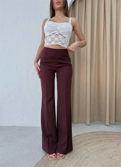 PALAZZO YÜKSEK BEL KUMAŞ PANTOLON BORDO