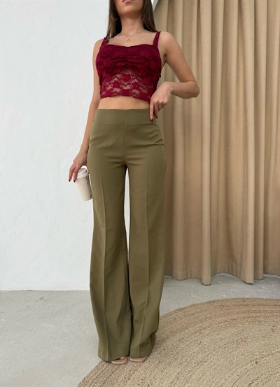 PALAZZO YÜKSEK BEL KUMAŞ PANTOLON HAKİ
