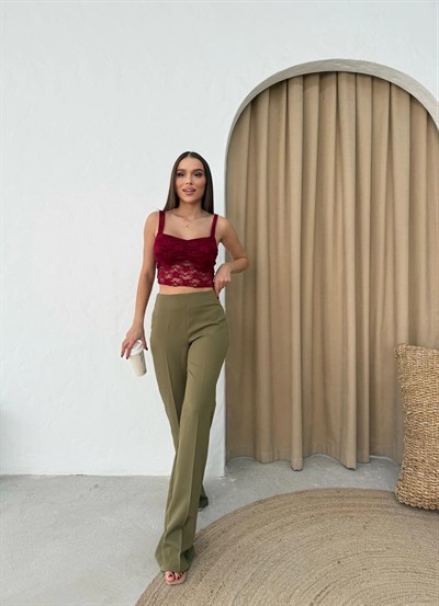 PALAZZO YÜKSEK BEL KUMAŞ PANTOLON HAKİ