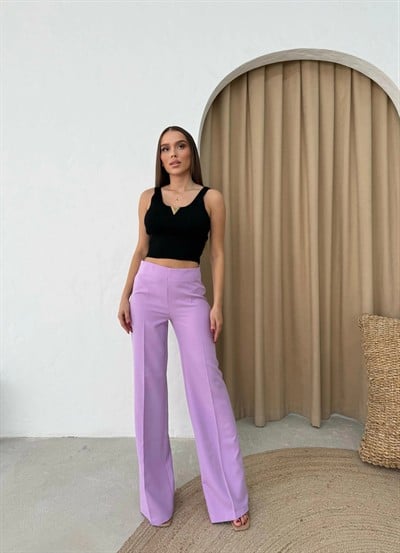 PALAZZO YÜKSEK BEL KUMAŞ PANTOLON LİLA
