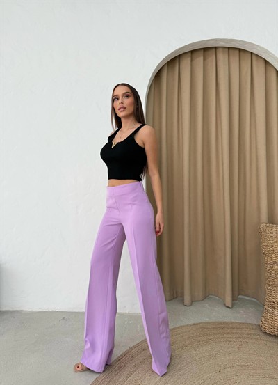 PALAZZO YÜKSEK BEL KUMAŞ PANTOLON LİLA
