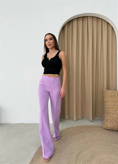 PALAZZO YÜKSEK BEL KUMAŞ PANTOLON LİLA
