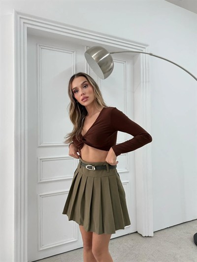 PİLELİ ŞORTLU KEMERLİ ETEK HAKİ