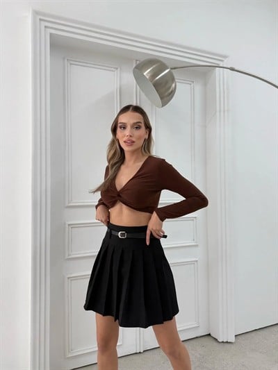 PİLELİ ŞORTLU KEMERLİ ETEK SİYAH