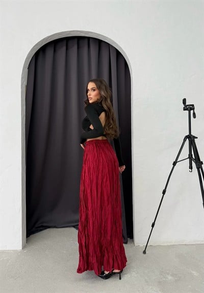 PİLİSELİ UZUN KRAŞ ETEK BORDO